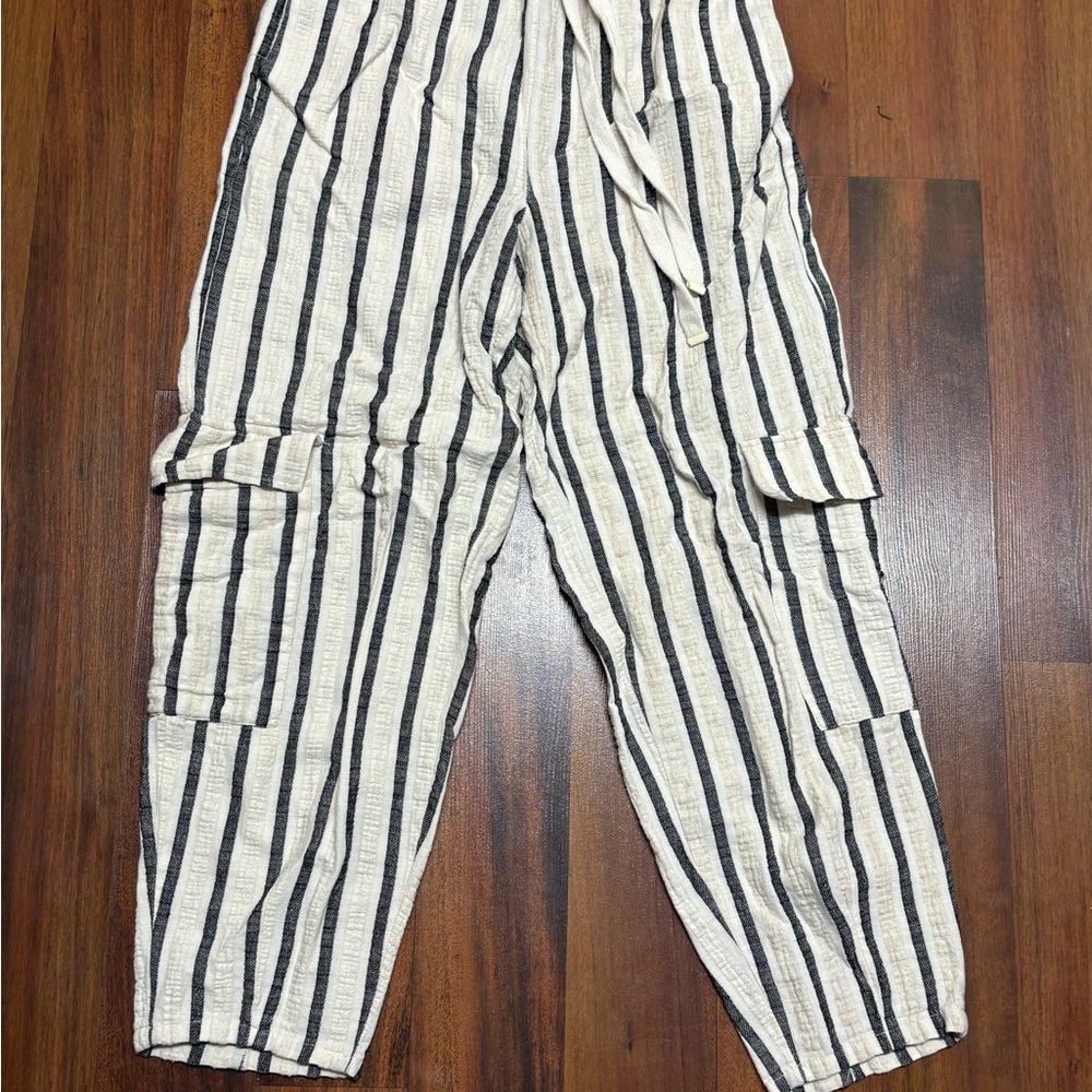 Zara Black and White Striped Cargo Pants